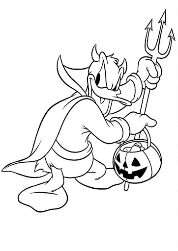 Online coloring book: Donald Duck as a devil on Halloween coloring page